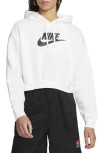 Nike Women's  Sportswear Club Fleece Oversized Crop Graphic Hoodie In White/ Black