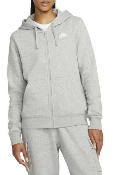 Nike Plus Size Sportswear Club Fleece Full-zip Hoodie In Dark Grey Heather/white