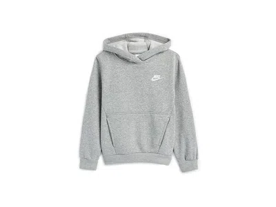 NIKE SPORTSWEAR CLUB FLEECE PULLOVER HOODIE (LITTLE KID/BIG KID) KID'S CLOTHING DARK GREY HEATHER/WHITE :
