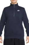 Nike Sportswear Club Fleece Quarter Zip Pullover In Obsidian/white