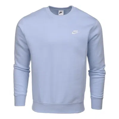 Nike Sportswear Club Fleece Solid Color Logo Embroidered Round Neck Long Sleeves Light Blue