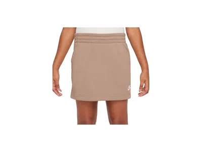 Nike Sportswear Club French Terry Skirt (little Kid/big Kid) Girl's Skirt Hemp/hemp : Sm (7-8 Big Kid), C In Neutral
