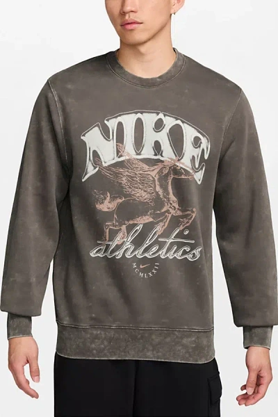 Nike Sportswear Club Graphic Crew Neck Sweatshirt In Cave Stone, Men's At Urban Outfitters In Brown
