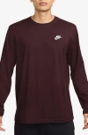 Nike Sportswear Club Long Sleeve T-shirt In Burgundy Crush