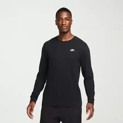 Nike Sportswear Club Mens Crew Neck Long Sleeve Quick Dry Active T-shirt In Black