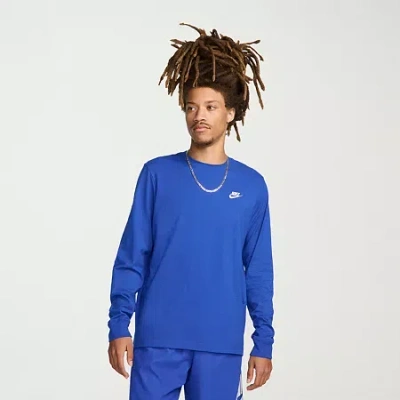 Nike Sportswear Club Mens Crew Neck Long Sleeve Quick Dry Active T-shirt In Blue