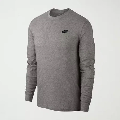 Nike Sportswear Club Mens Crew Neck Long Sleeve Quick Dry Active T-shirt In Gray