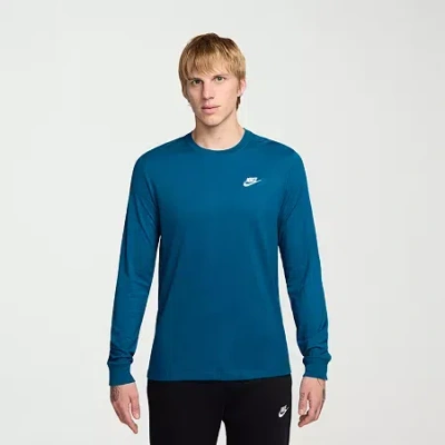Nike Sportswear Club Mens Crew Neck Long Sleeve Quick Dry Active T-shirt In Blue