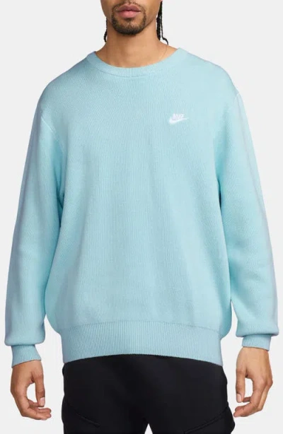 Nike Sportswear Club Oversize Crewneck Sweater In Glacier Blue/white