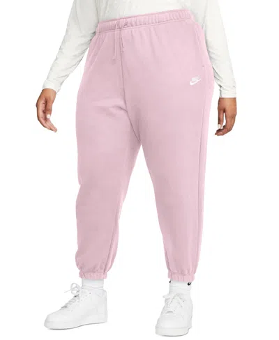 Nike Sportswear Club Plus Size Fleece Mid-rise Oversized Sweatpants In Pink