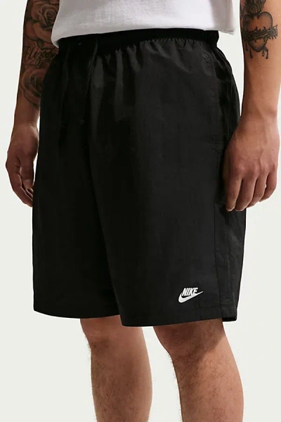 Nike Club Straight-leg Logo-embroidered Cotton-jersey Drawstring Shorts In Black