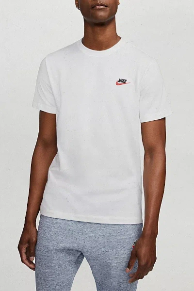 Nike Sportswear Club Tee In White/university Red, Men's At Urban Outfitters
