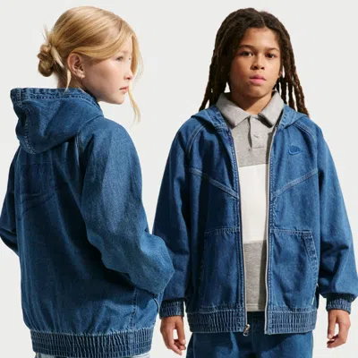 Nike Sportswear Collection Big Kids' Full-zip Hooded Denim Jacket In Blue