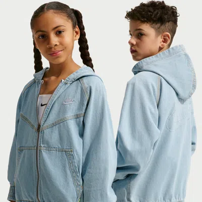 Nike Sportswear Collection Big Kids' Full-zip Hooded Denim Jacket In Blue