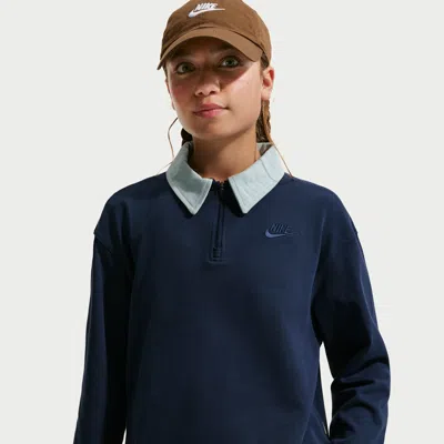 Nike Sportswear Collection Big Kids' (girls') Long-sleeve Polo Top In Blue