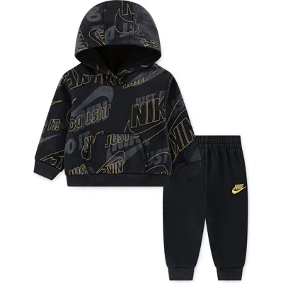 Nike Babies'  Sportswear Cotton Blend Fleece Hoodie & Joggers Set In Black