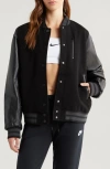 Nike Sportswear Destroyer Leather & Wool Blend Varisty Bomber Jacket
