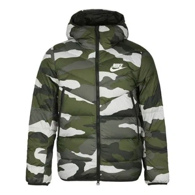 Nike Sportswear Down Windrunner Printing Hooded Down Jacket Camouflage Green