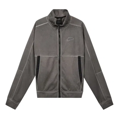 Nike Sportswear Embroidered Logo Knit Sports Jacket Gray In Burgundy