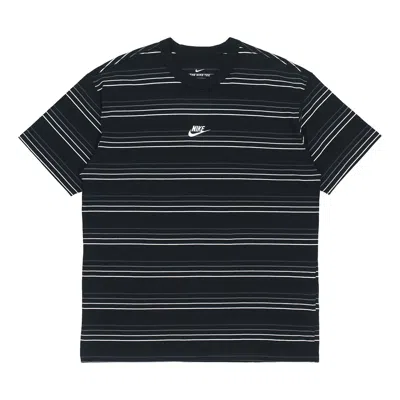 Nike Sportswear Embroidered Logo Stripe Loose Knit Sports Short Sleeve Black