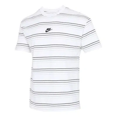 Nike Sportswear Embroidered Logo Stripe Loose Knit Sports Short Sleeve White