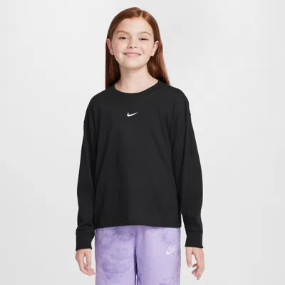 Nike Sportswear Essential Big Kids' (girls') Long-sleeve T-shirt In Black