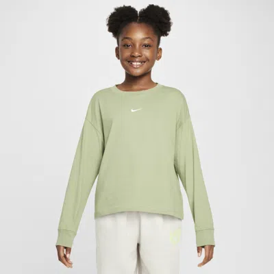 Nike Sportswear Essential Big Kids' (girls') Long-sleeve T-shirt In Green