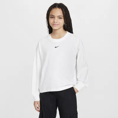 Nike Sportswear Essential Big Kids' (girls') Long-sleeve T-shirt In White