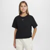 Nike Sportswear Kids' Essential Boxy Embroidered Swoosh T-shirt In Black