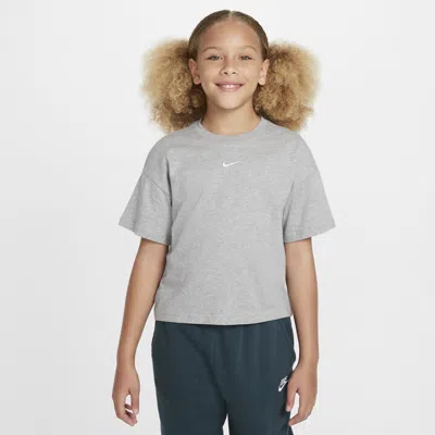 Nike Kids' Big Girls Sportswear Essential Cotton Swoosh Logo T-shirt In Dk Grey Heather