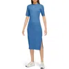 Nike Sportswear Essential Crewneck Midi Dress In Star Blue/sail
