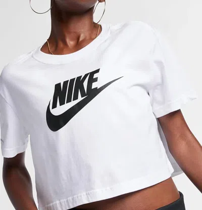 Nike Sportswear Essential Cropped Tee In White/black In Multi