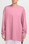 Nike Sportswear Essential Oversize Long Sleeve Cotton T-shirt In Elemental Pink