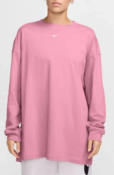 Nike Sportswear Essential Oversize Long Sleeve Cotton T-shirt In Elemental Pink