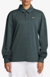 Nike Sportswear Essential Oversize Long Sleeve Polo In Vintage Green/sail