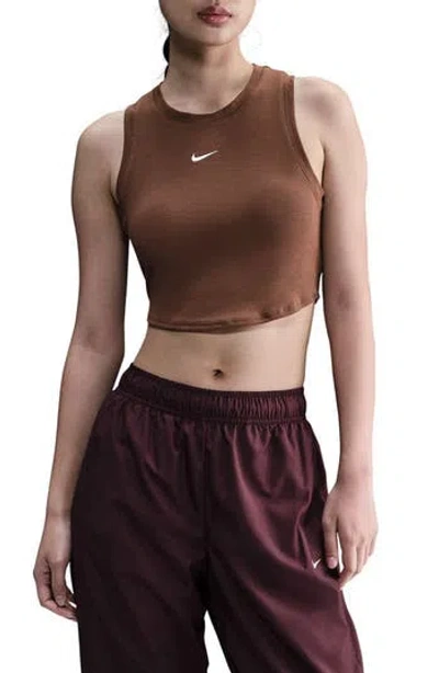 Nike Sportswear Essential Rib Crop Tank In Brown