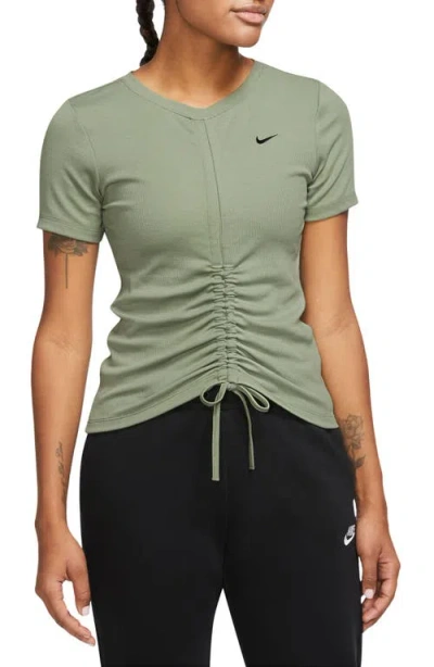 Nike Sportswear Essential Rib Ruched T-shirt In Green