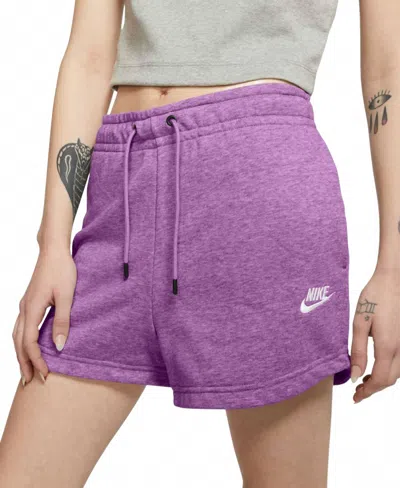 Nike Sportswear Essential Terry Shorts In Violet Shock/htr/white In Purple