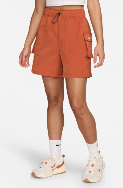 Nike Sportswear Essential Woven High Waist Shorts In Burnt Sunrise/ Sail