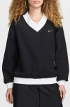 Nike Women's  Sportswear Essential Loose Uv Woven Long-sleeve V-neck Top In Black/white