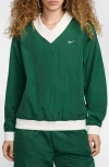 Nike Women's  Sportswear Essential Loose Uv Woven Long-sleeve V-neck Top In Gorge Green/sail