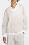 Nike Women's  Sportswear Essential Loose Uv Woven Long-sleeve V-neck Top In Light Orewood Brown/ White