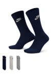 Nike Sportswear Everyday Essential Assorted 3-pack Crew Socks In Navy Multi