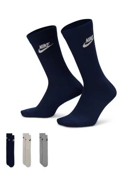 Nike Sportswear Everyday Essential Assorted 3-pack Crew Socks In Navy Multi