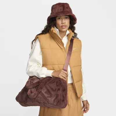 Nike Sportswear Faux Fur Tote (10l) In Red Sepia/metallic Silver