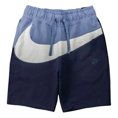 Nike Sportswear French Terry Colorblock Drawstring Sports Shorts Obsidian Color 'black White Grayblu In Blue