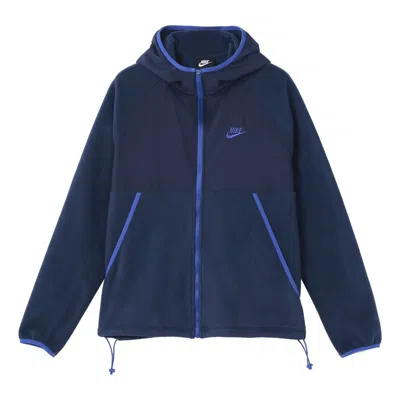 Nike Sportswear Full-length Zipper Cardigan Hooded Fleece Lined Jacket Blue