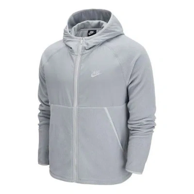 Nike Sportswear Full-length Zipper Cardigan Hooded Fleece Lined Jacket Light Grey In White