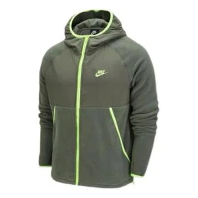 Nike Sportswear Full-length Zipper Cardigan Hooded Fleece Lined Logo Jacket Green