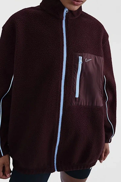 Nike Sportswear Full-zip High Pile Fleece Jacket In Burgundy Crush/celestine Blue, Women's At Urban Outfi